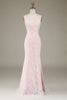 Laden Sie das Bild in den Galerie-Viewer, Mermaid Glitter Rosa Ballkleid mit Schlitz