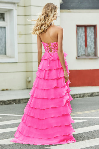 Wunderschönes A-Linien-Sweetheart-Korsett Hot Pink Ballkleid mit Applikationen und Rüschen