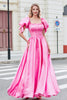 Laden Sie das Bild in den Galerie-Viewer, Prinzessin A Line Rosa Langes Ballkleid mit Quadratischem Ausschnitt und Puffärmeln