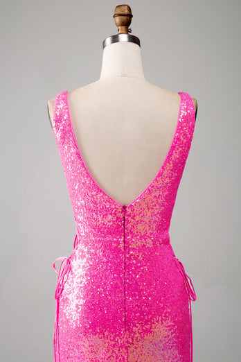 Glitzerndes Rosa Meerjungfrauen Ballkleid mit Schlitz