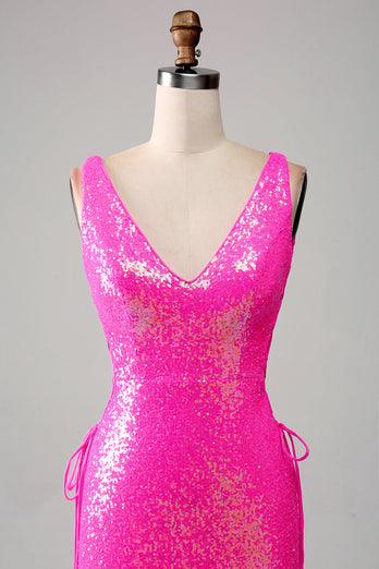 Glitzerndes Rosa Meerjungfrauen Ballkleid mit Schlitz