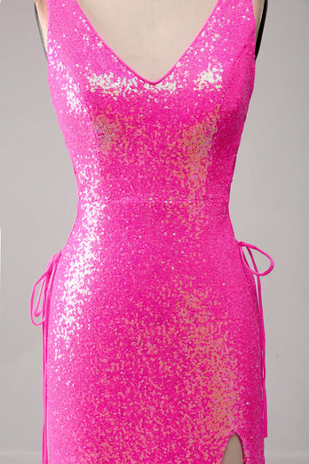 Glitzerndes Rosa Meerjungfrauen Ballkleid mit Schlitz