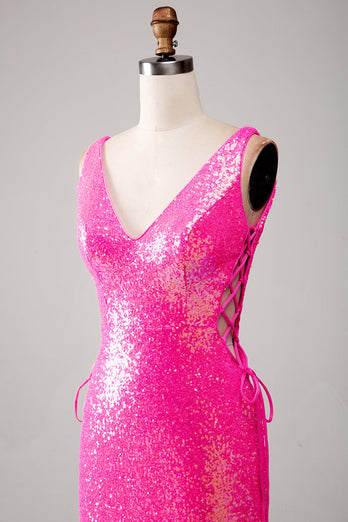 Glitzerndes Rosa Meerjungfrauen Ballkleid mit Schlitz