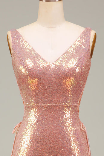 Glitzerndes Rosa Meerjungfrauen Ballkleid mit Schlitz