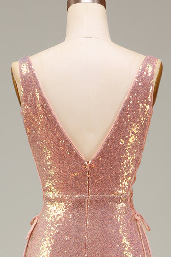 Glitzerndes Rosa Meerjungfrauen Ballkleid mit Schlitz