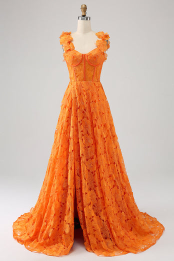 Orange A-Linie Langes Ballkleid aus floraler