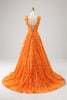 Laden Sie das Bild in den Galerie-Viewer, Orange A-Linie Langes Ballkleid aus floraler