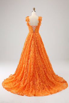 Orange A-Linie Langes Ballkleid aus floraler