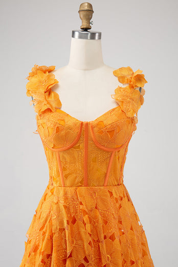 Orange A-Linie Langes Ballkleid aus floraler