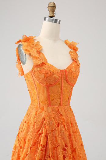 Orange A-Linie Langes Ballkleid aus floraler