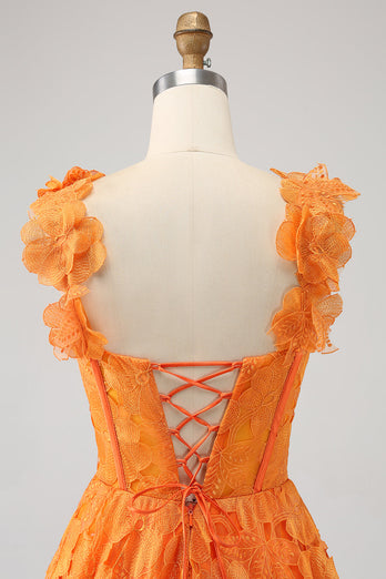 Orange A-Linie Langes Ballkleid aus floraler