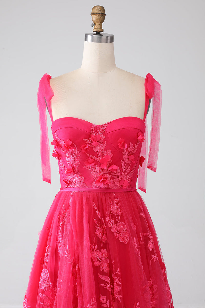 Laden Sie das Bild in den Galerie-Viewer, A-Linie Spaghettiträger Fuchsia Langes Ballkleid mit Schlitz