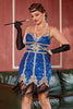 Laden Sie das Bild in den Galerie-Viewer, Royal Blue Pailletten Short Gatsby 1920er Jahre Kleid mit Fransen