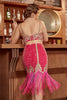 Laden Sie das Bild in den Galerie-Viewer, Zweiteiliges Fuchsia Gatsby 1920er Jahre Flapperkleid mit Fransen