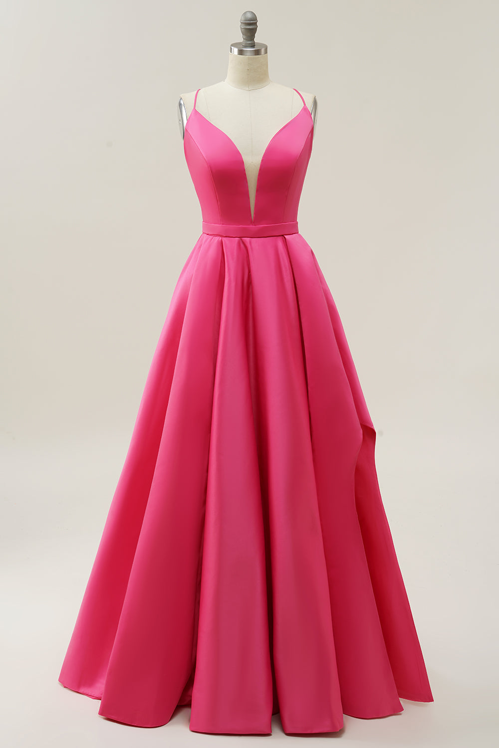 Fuchsia Neckholder A-Linie Ballkleid