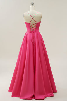 Fuchsia Neckholder A-Linie Ballkleid