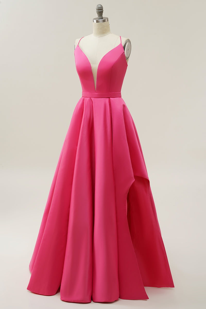 Laden Sie das Bild in den Galerie-Viewer, Fuchsia Neckholder A-Linie Ballkleid