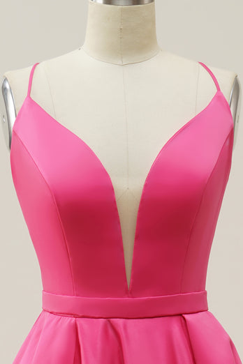 Fuchsia Neckholder A-Linie Ballkleid