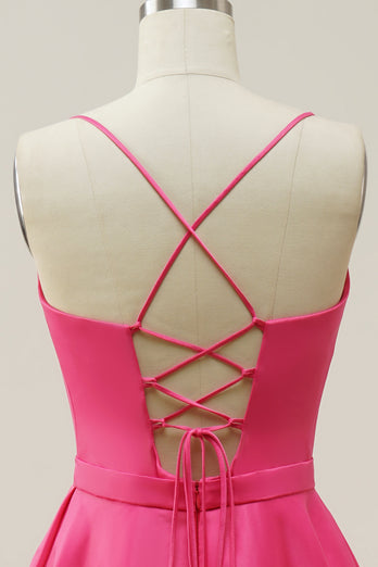 Fuchsia Neckholder A-Linie Ballkleid