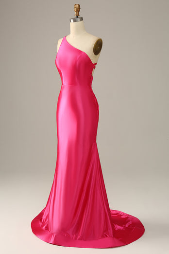 Fuchsia Eine Schulter Meerjungfrau Ballkleid