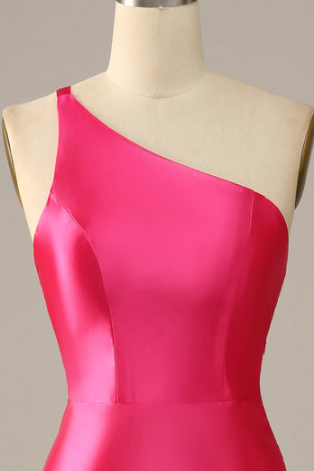 Fuchsia Eine Schulter Meerjungfrau Ballkleid