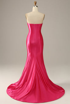 Fuchsia Herzausschnitt Meerjungfrau Ballkleid