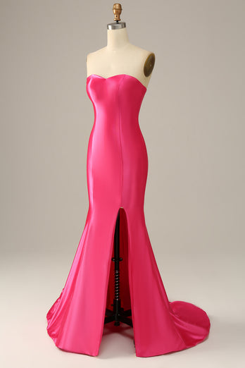 Fuchsia Herzausschnitt Meerjungfrau Ballkleid