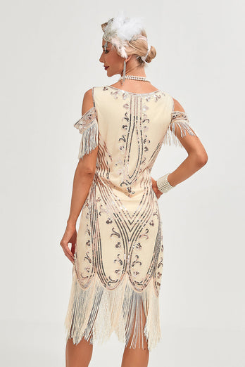 Schwarzes 1920er Jahre Gatsby-Kleid mit Paillettenfransen