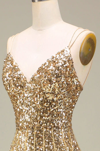 Glitzernde Goldenes Meerjungfrau Langes Ballkleid mit Schlitz