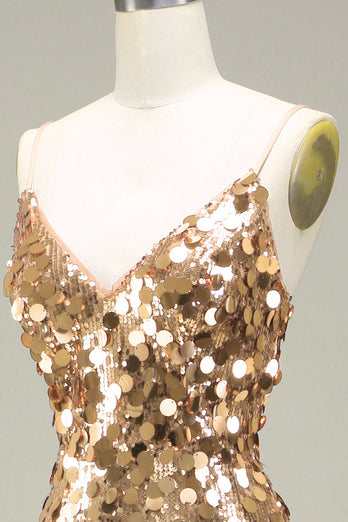 Glitzerndes Goldenes Meerjungfrauen Pailletten Ballkleid mit Schlitz