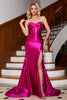 Laden Sie das Bild in den Galerie-Viewer, Glitzernd Mermaid Fuchsia Korsett Ballkleid mit Schlitz