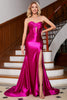 Laden Sie das Bild in den Galerie-Viewer, Glitzernd Mermaid Fuchsia Korsett Ballkleid mit Schlitz