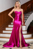 Laden Sie das Bild in den Galerie-Viewer, Glitzernd Mermaid Fuchsia Korsett Ballkleid mit Schlitz