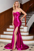 Laden Sie das Bild in den Galerie-Viewer, Glitzernd Mermaid Fuchsia Korsett Ballkleid mit Schlitz