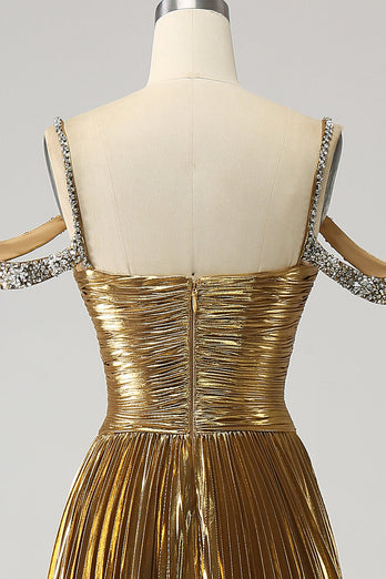 Atemberaubendes Schulterfreies Goldenes Langes Ballkleid mit Schlüsselloch