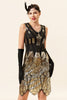 Laden Sie das Bild in den Galerie-Viewer, Goldene Pailletten Glitzer Flapper Kleid mit 1920er Jahre Accessoires Set