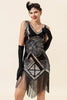 Laden Sie das Bild in den Galerie-Viewer, Silberne Fransen Pailletten Glitzer Flapper Kleid mit 20er Jahre Accessoires Set