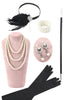 Laden Sie das Bild in den Galerie-Viewer, Silberne Fransen Pailletten Glitzer Flapper Kleid mit 20er Jahre Accessoires Set