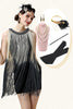 Laden Sie das Bild in den Galerie-Viewer, Apricot Fransen Flapper Kleid mit 20er Jahre Accessoires Set