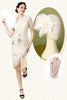 Laden Sie das Bild in den Galerie-Viewer, Champagner Pailletten Fransen Flapper Kleid mit 20er Jahre Accessoires Set