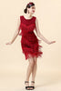 Laden Sie das Bild in den Galerie-Viewer, Rotes Perlenfransen-Flapper-Kleid mit 20er Jahren Accessoires Set