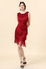 Laden Sie das Bild in den Galerie-Viewer, Rotes Perlenfransen-Flapper-Kleid mit 20er Jahren Accessoires Set