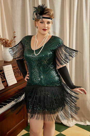 Grünes Plus Size 1920er Jahre Gatsby Kleid mit 20er Jahre Zubehör Set