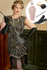 Laden Sie das Bild in den Galerie-Viewer, Goldene Pailletten Plus Size 1920er Jahre Gatsby Kleid mit 20er Jahre Zubehör Set