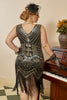 Laden Sie das Bild in den Galerie-Viewer, Schwarz Goldene Pailletten Plus Size 1920er Jahre Gatsby Kleid mit 20er Jahre Zubehör Set