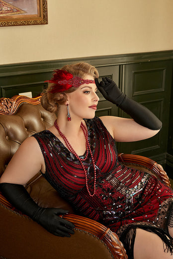 Rotes Plus Size 1920er Jahre Gatsby Kleid mit 20er Jahre Zubehör Set