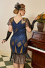 Laden Sie das Bild in den Galerie-Viewer, Königsblaues Plus Size 1920er Jahre Gatsby Kleid mit 20er Jahre Zubehör Set