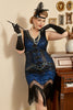 Laden Sie das Bild in den Galerie-Viewer, Königsblaues Paillettenkleid 1920er Jahre Gatsby Plus Size Kleid mit 20er Jahren Accessoires Set