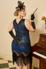 Laden Sie das Bild in den Galerie-Viewer, Königsblaues Paillettenkleid 1920er Jahre Gatsby Plus Size Kleid mit 20er Jahren Accessoires Set