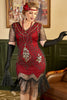 Laden Sie das Bild in den Galerie-Viewer, Goldenes und rotes 1920er Jahre Plus Size Kleid mit 20er Jahre Accessoires Set